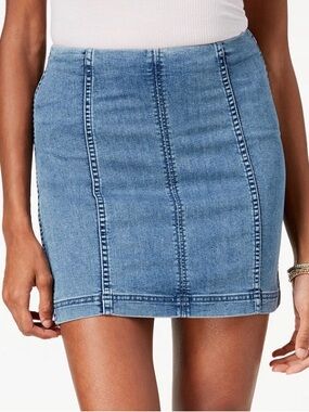 Free People Modern Femme Blue Denim Mini Skirt Size 6